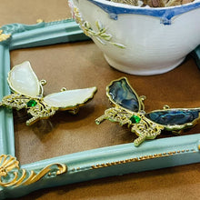 Shell butterfly with green stone brooch