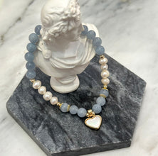Aquamarine with fresh water pearl bracelet