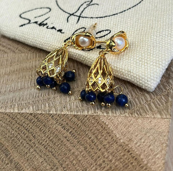 Pearl with hanging gemstone earrings