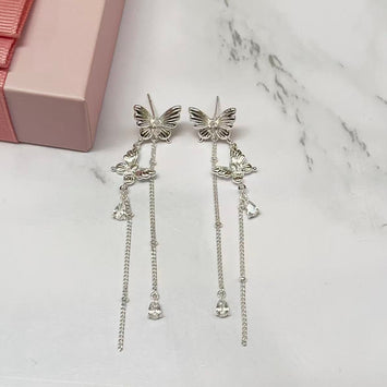 Silver Butterfly Cascade Earrings