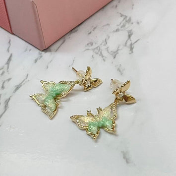 Green Butterfly Drop Earrings