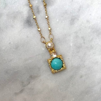 Dainty Aqua Square Necklace