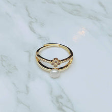 Double Band Pearl & Flower Ring