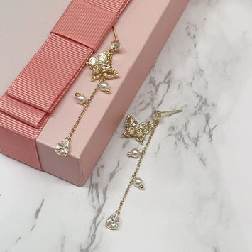 Butterfly Drop Pearl Earrings