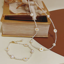 Fresh water pearl and shell sunflower bracelet and necklace