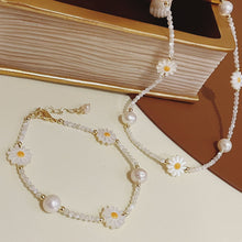 Fresh water pearl and shell sunflower bracelet and necklace